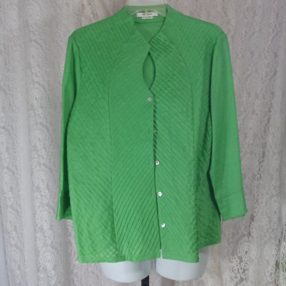 Appraisal Front Button Long Sleeve Blouse Top Green Size XL